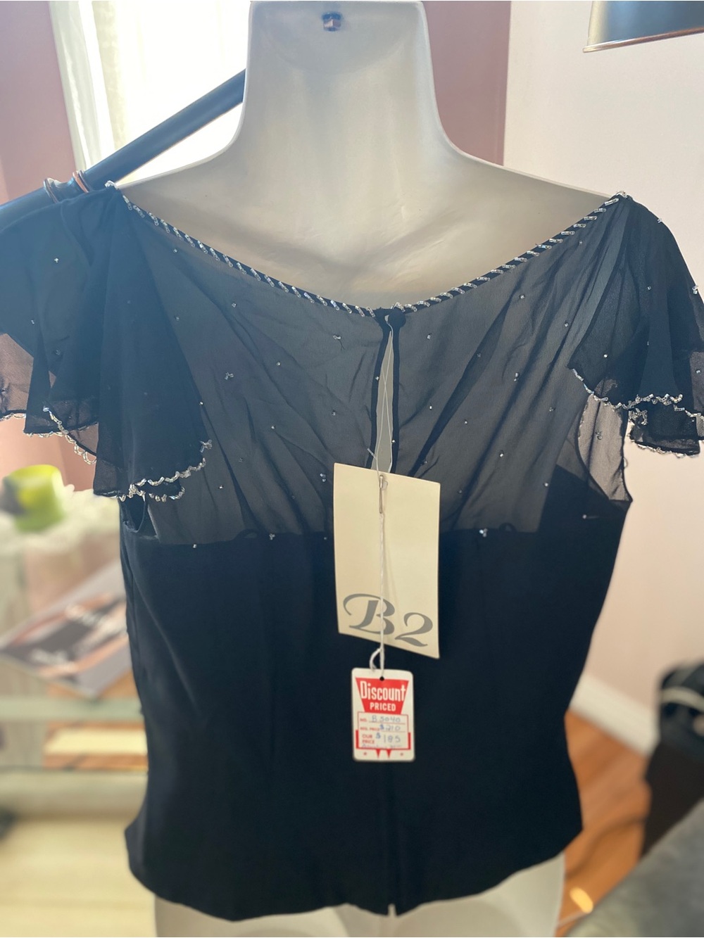 B2 USA Black Beaded Sheer Evening Blouse Size 14 NWT Elegant Cocktail Party Top - Picture 6 of 12
